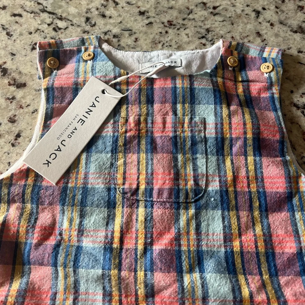 New - Janie and Jack Plaid Sleeveless Baby Romper - Picture 4 of 7